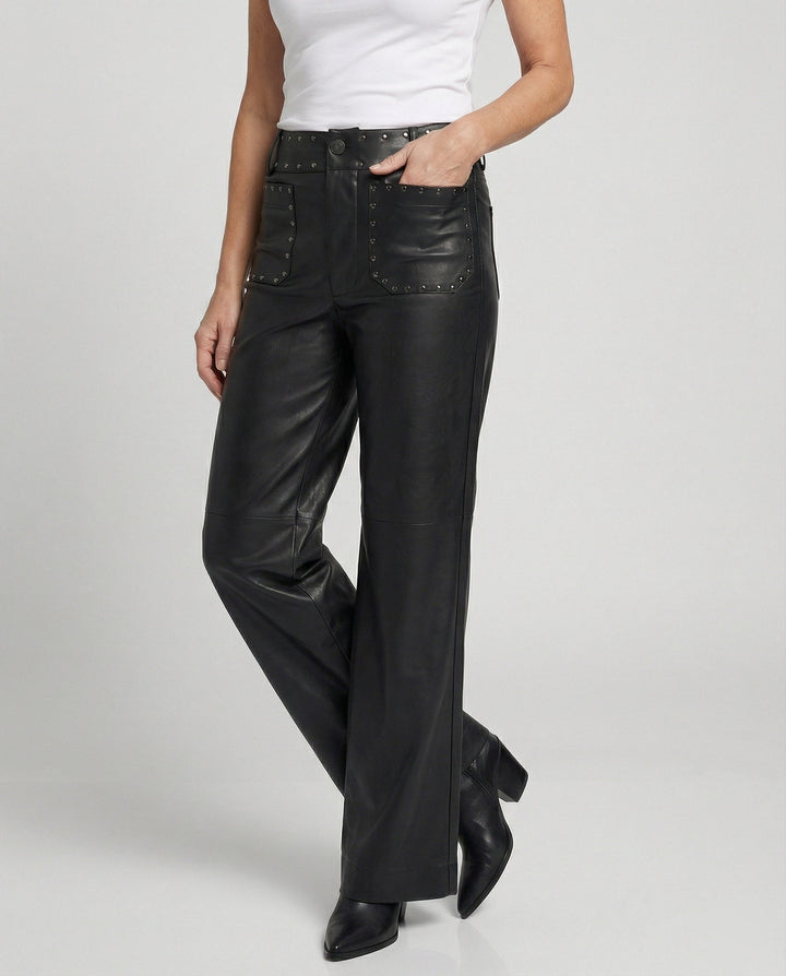 Ladies trendy faux leather pants with studs