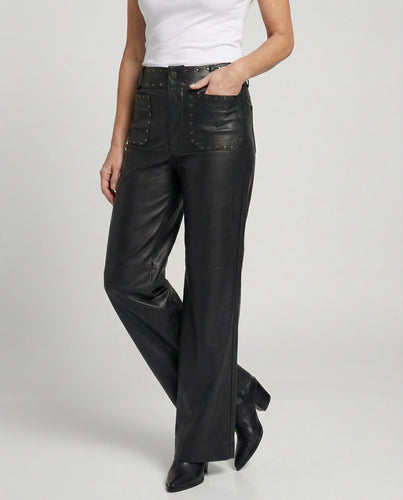 Ladies trendy faux leather pants with studs