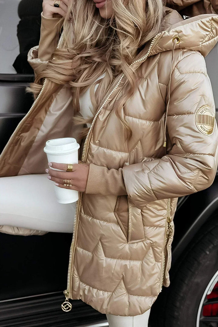 Women's Longline Jacket with Quilted Panel and Zip Hood