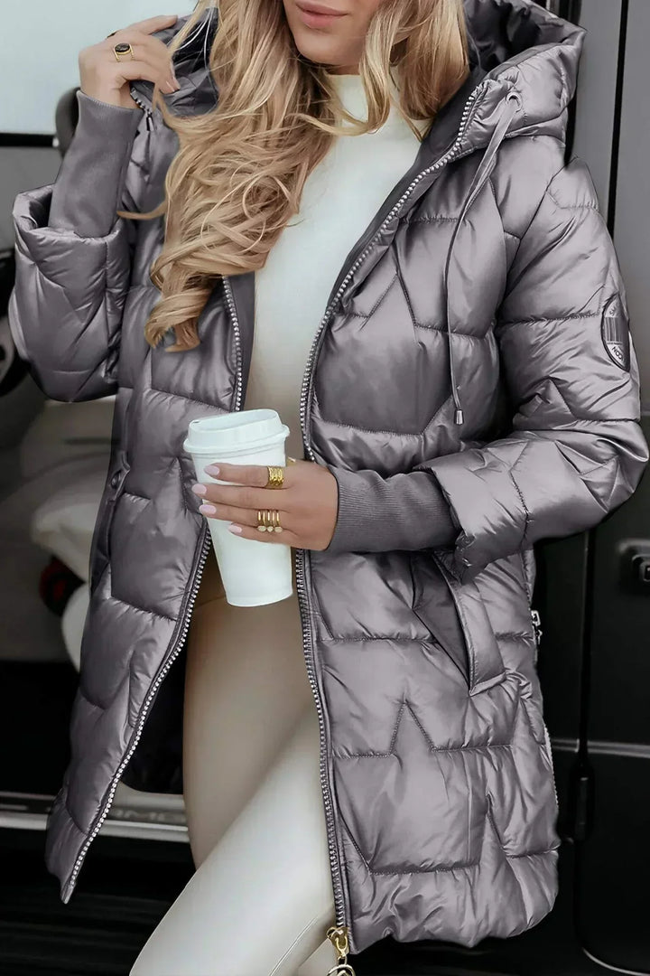 Women's Longline Jacket with Quilted Panel and Zip Hood