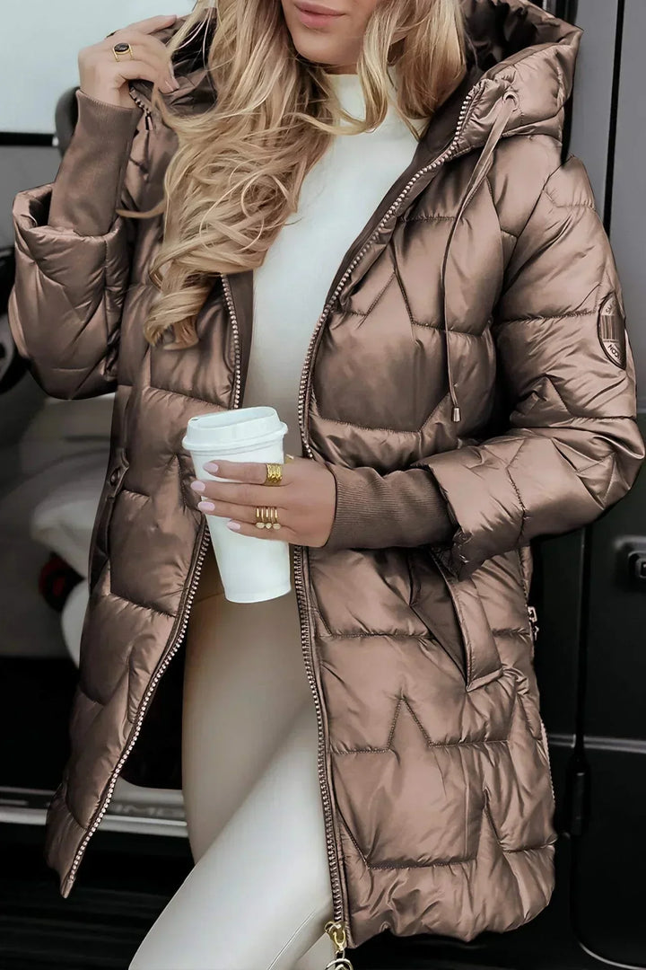 Women's Longline Jacket with Quilted Panel and Zip Hood
