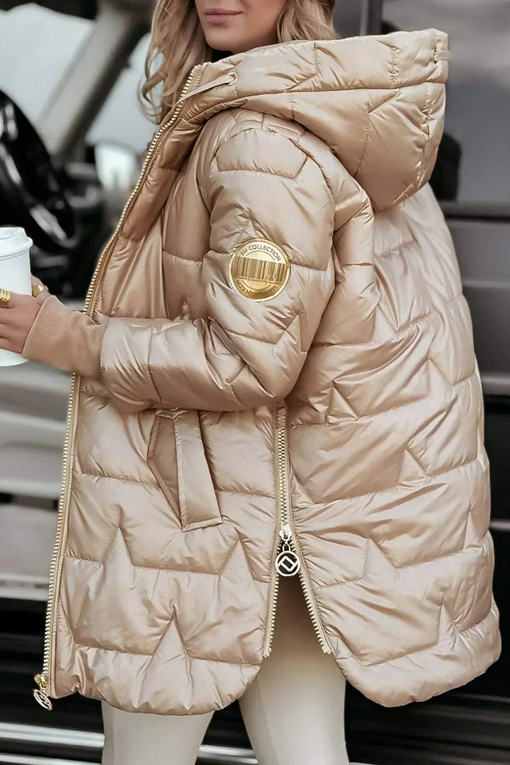 Women's Longline Jacket with Quilted Panel and Zip Hood