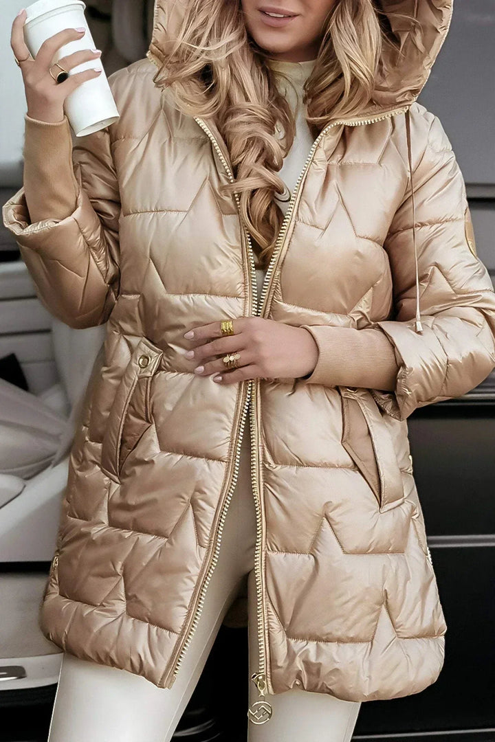 Women's Longline Jacket with Quilted Panel and Zip Hood