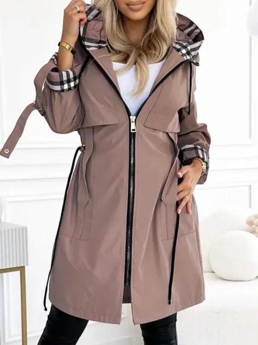 Women's Hooded Jacket with Zipper and Side Drawstrings
