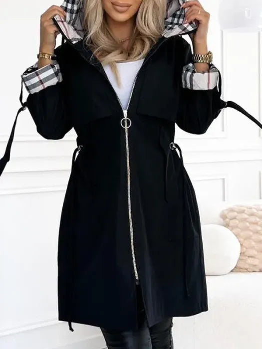 Women's Hooded Jacket with Zipper and Side Drawstrings