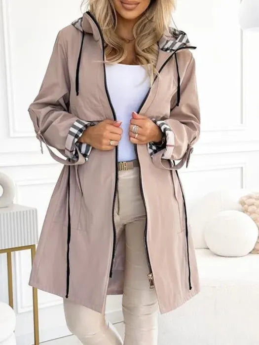 Women's Hooded Jacket with Zipper and Side Drawstrings