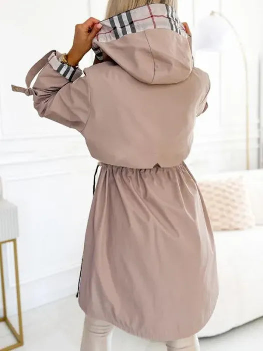 Women's Hooded Jacket with Zipper and Side Drawstrings