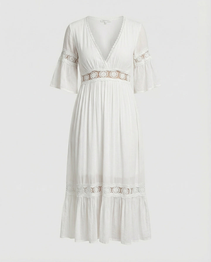 Ladies Midi Dress Lace V-Neck