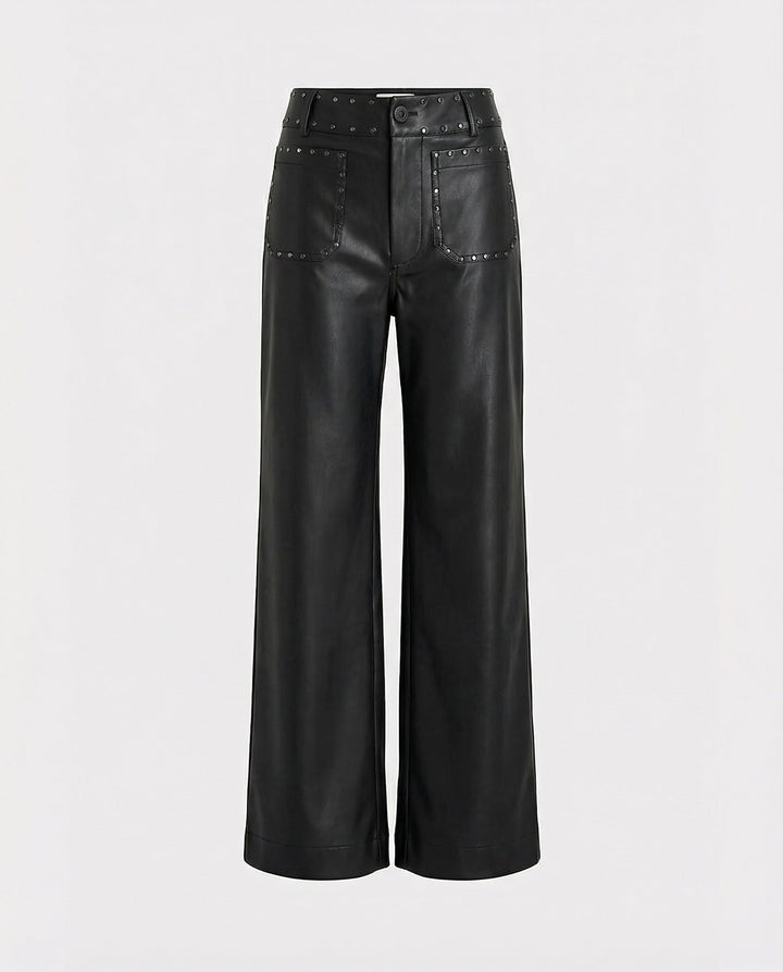 Ladies trendy faux leather pants with studs