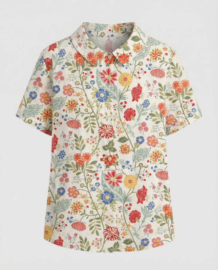 Ladies Blouse Linen Peter Pan Collar