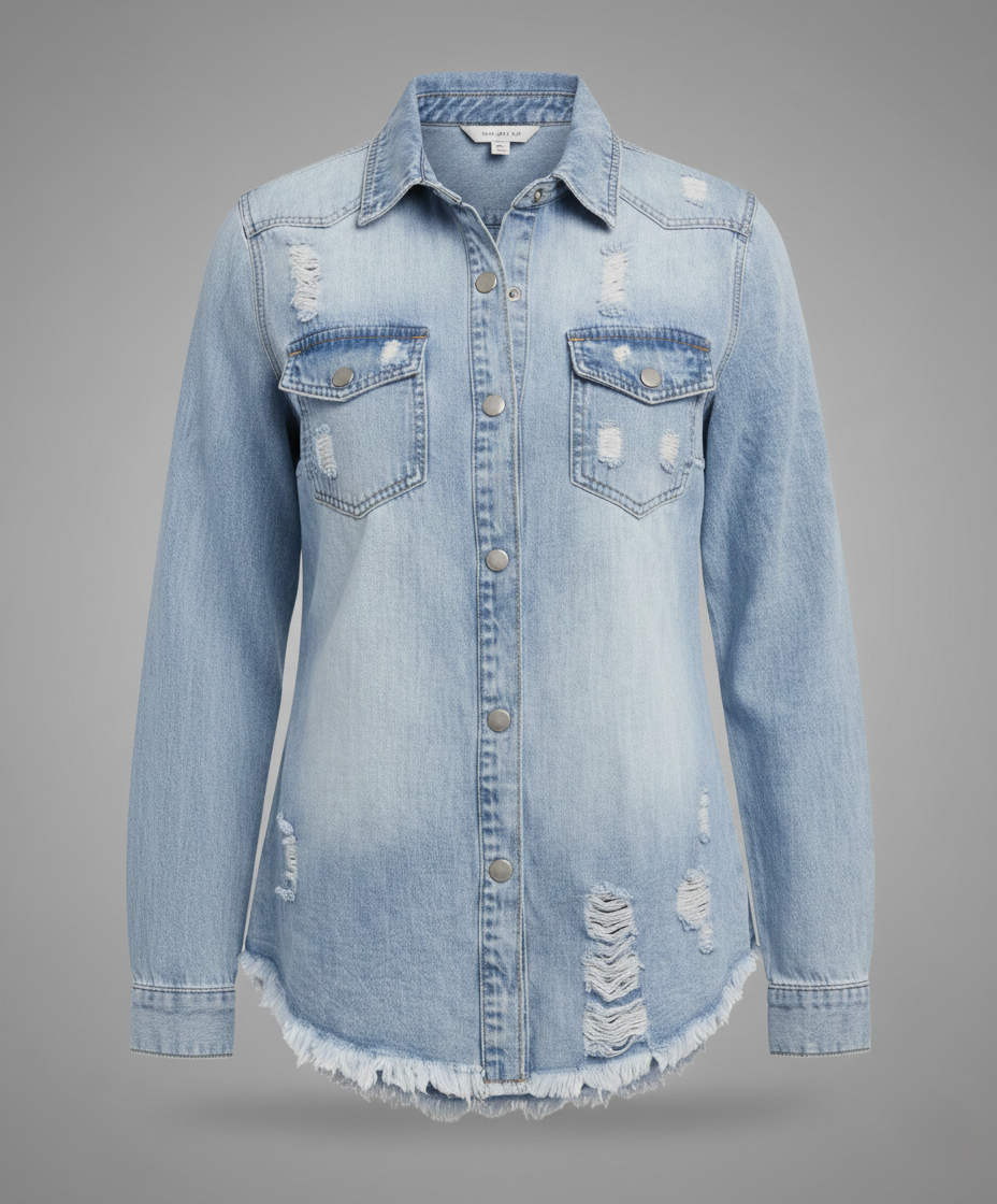 Women's denim jacket shirt cut loose