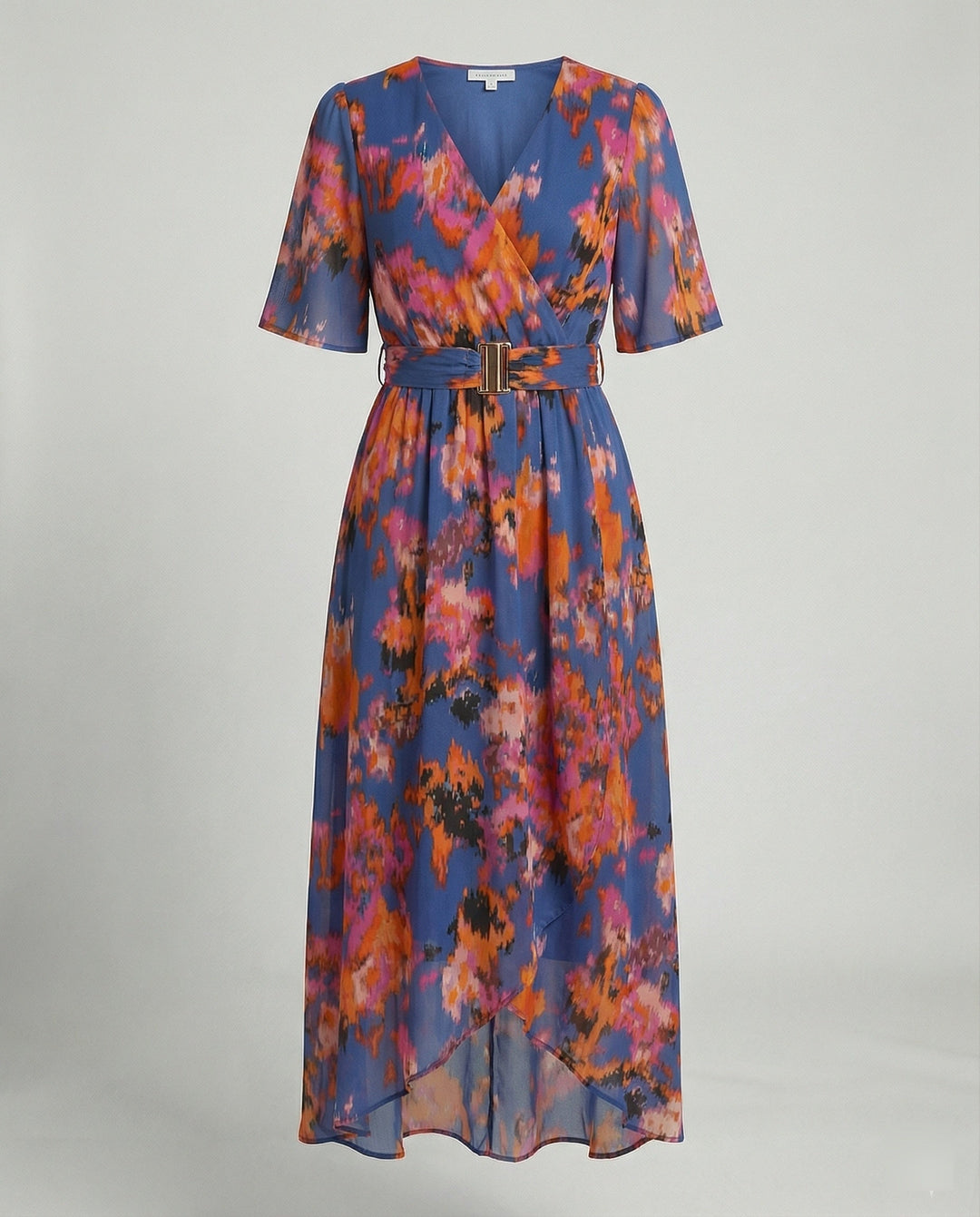 Women's maxi dress with belt asymmetric