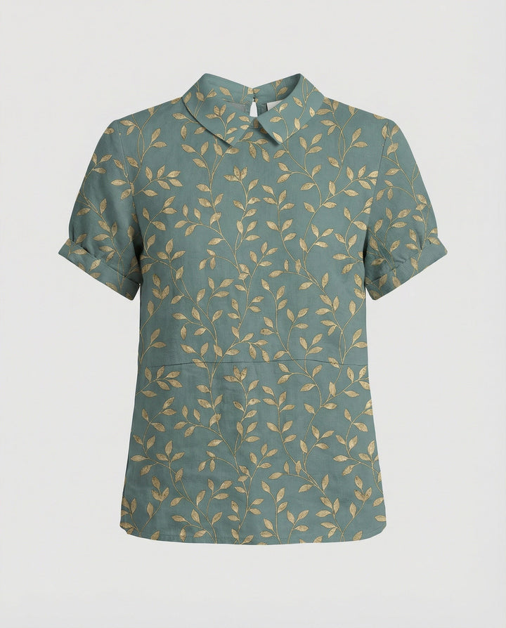 Ladies Blouse Linen Peter Pan Collar