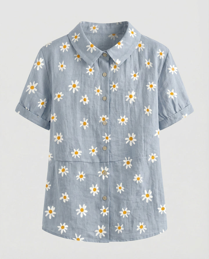 Ladies Blouse Linen Peter Pan Collar