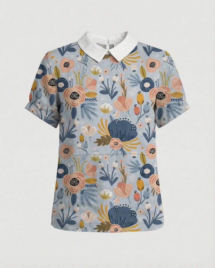 Ladies Blouse Linen Peter Pan Collar