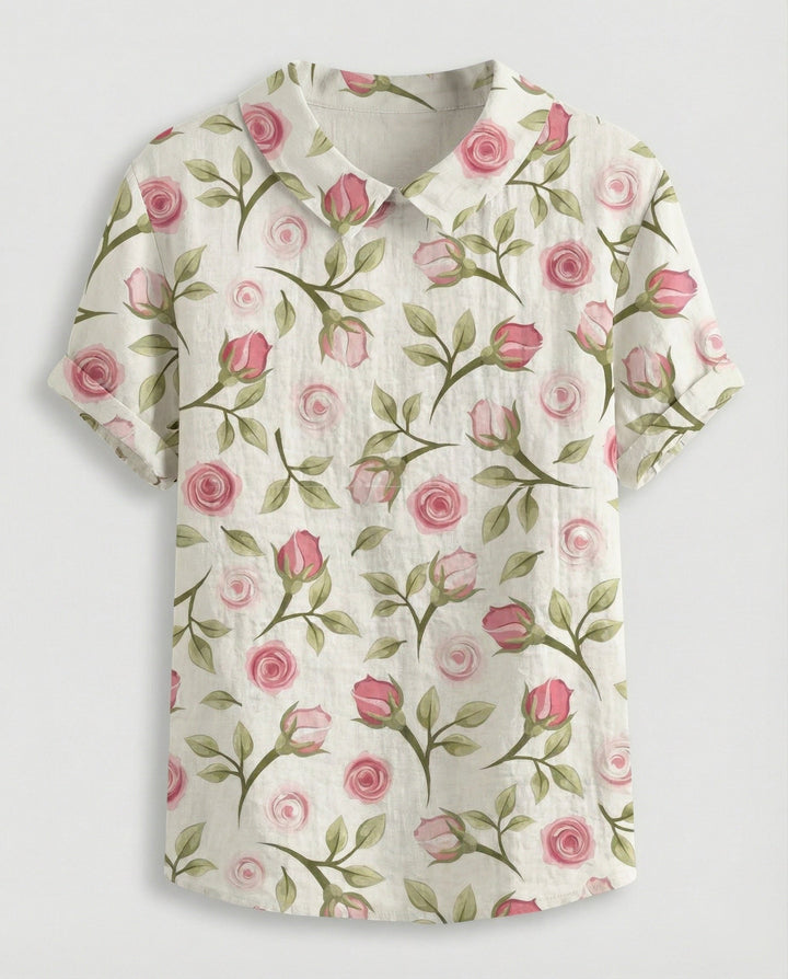 Ladies Blouse Linen Peter Pan Collar