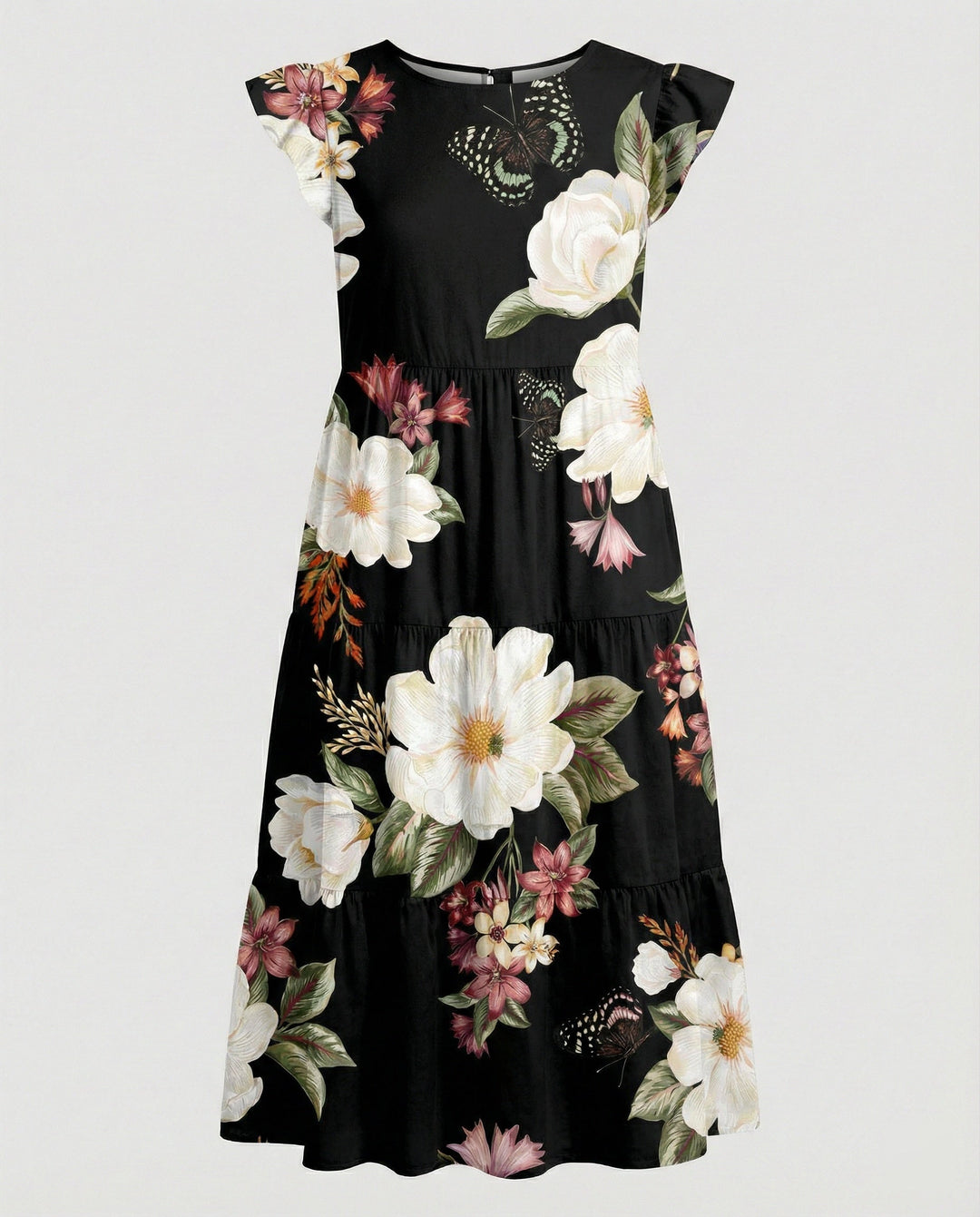 Women’s knee-length summer dress with ruffle