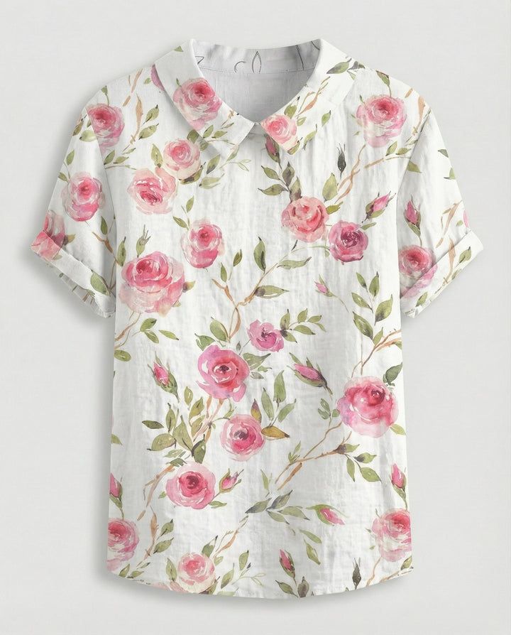Ladies Blouse Linen Peter Pan Collar