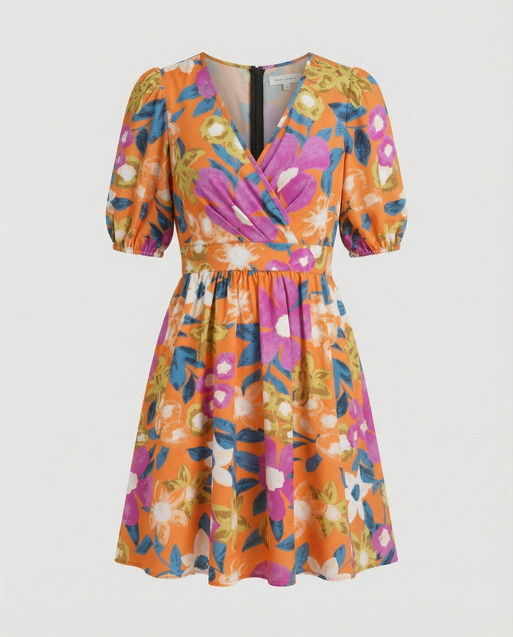 Ladies Mini Dress Floral Wrap Look