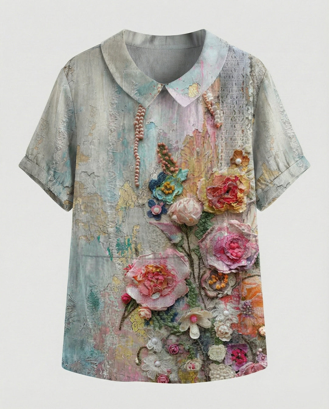 Ladies Blouse Linen Peter Pan Collar