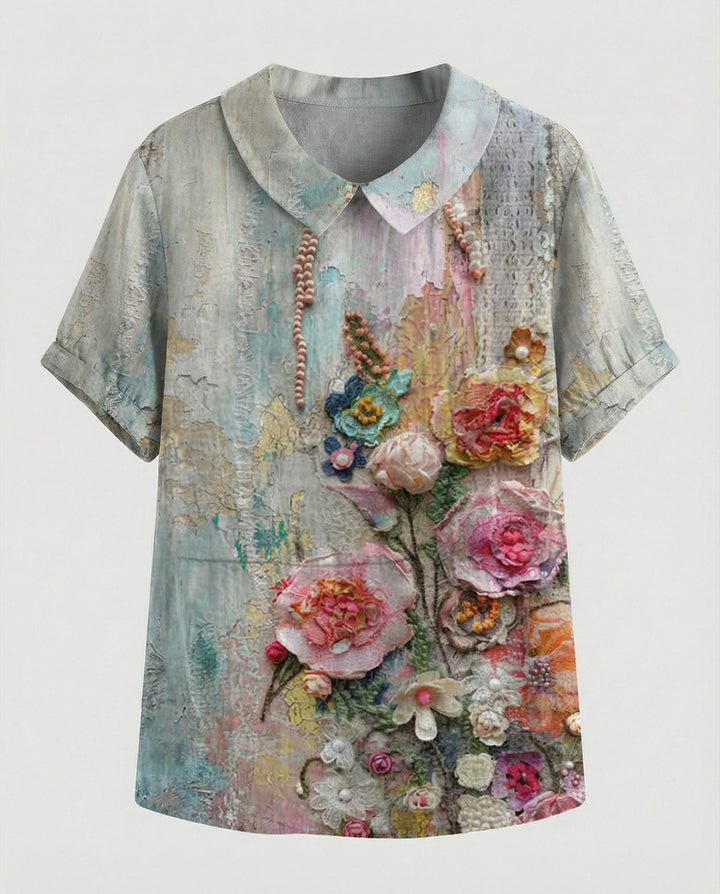Ladies Blouse Linen Peter Pan Collar