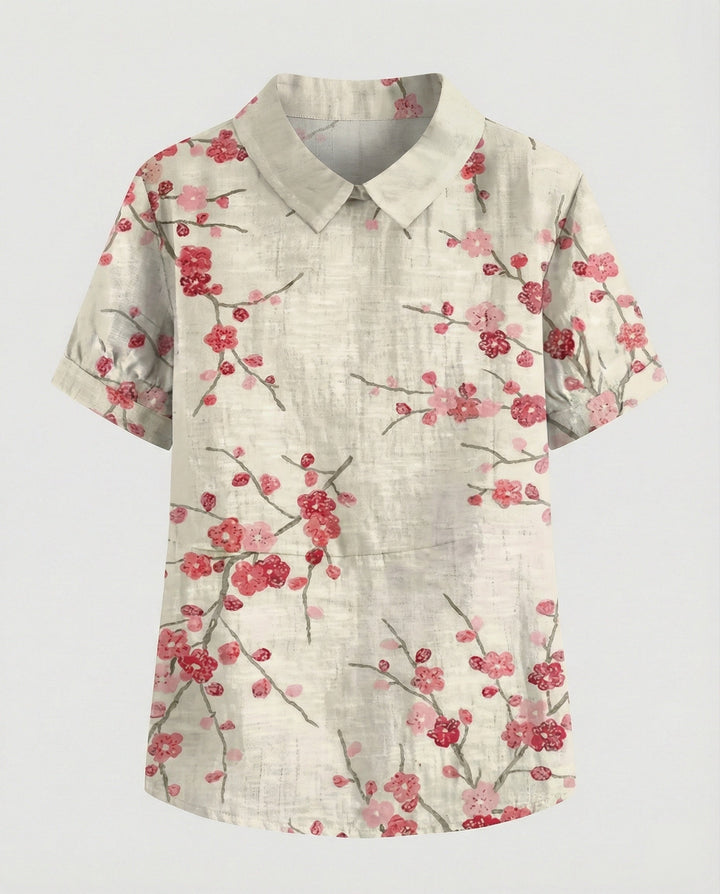 Ladies Blouse Linen Peter Pan Collar