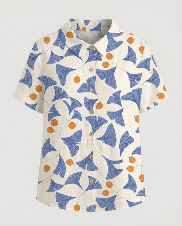 Ladies Blouse Linen Peter Pan Collar