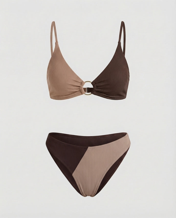 Women Rib Bikini Set Ring Detail