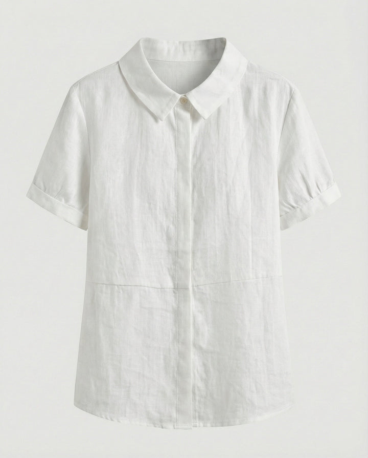 Ladies Blouse Linen Peter Pan Collar