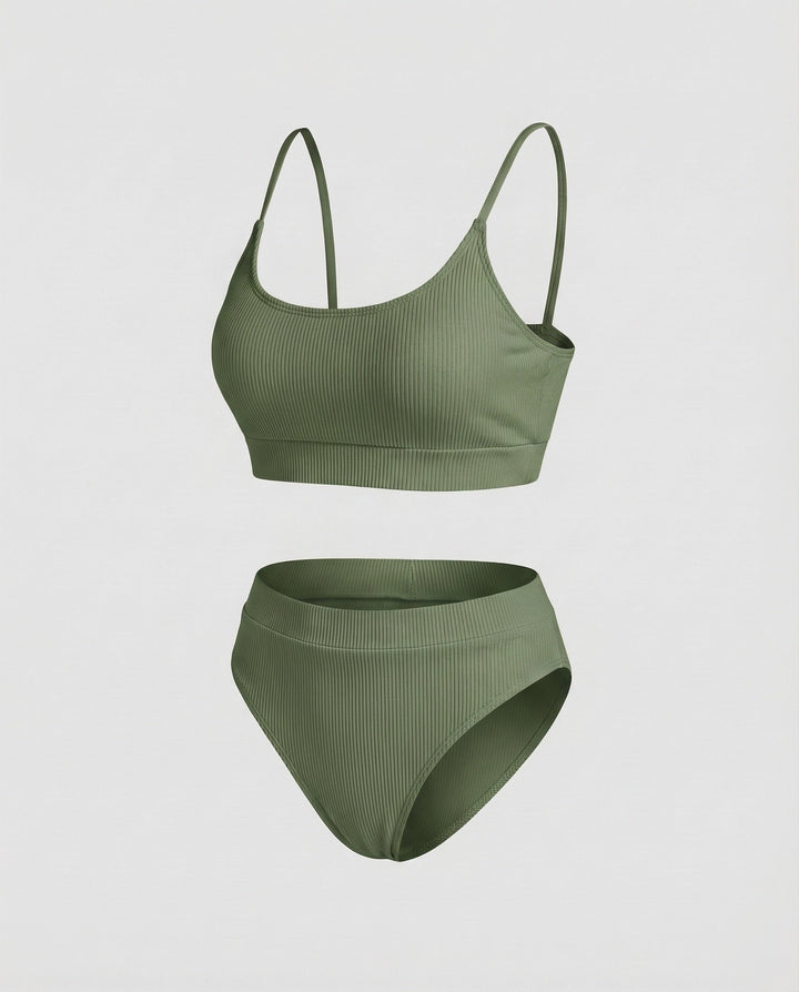 Women's Ribbed Bikini Set Spaghetti Strap Bustier