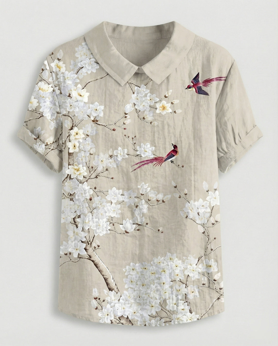 Ladies Blouse Linen Peter Pan Collar