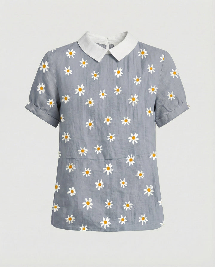 Ladies Blouse Linen Peter Pan Collar