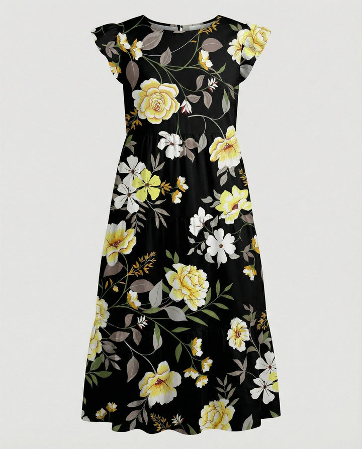 Women’s knee-length summer dress with ruffle