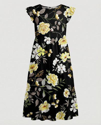 Women’s knee-length summer dress with ruffle