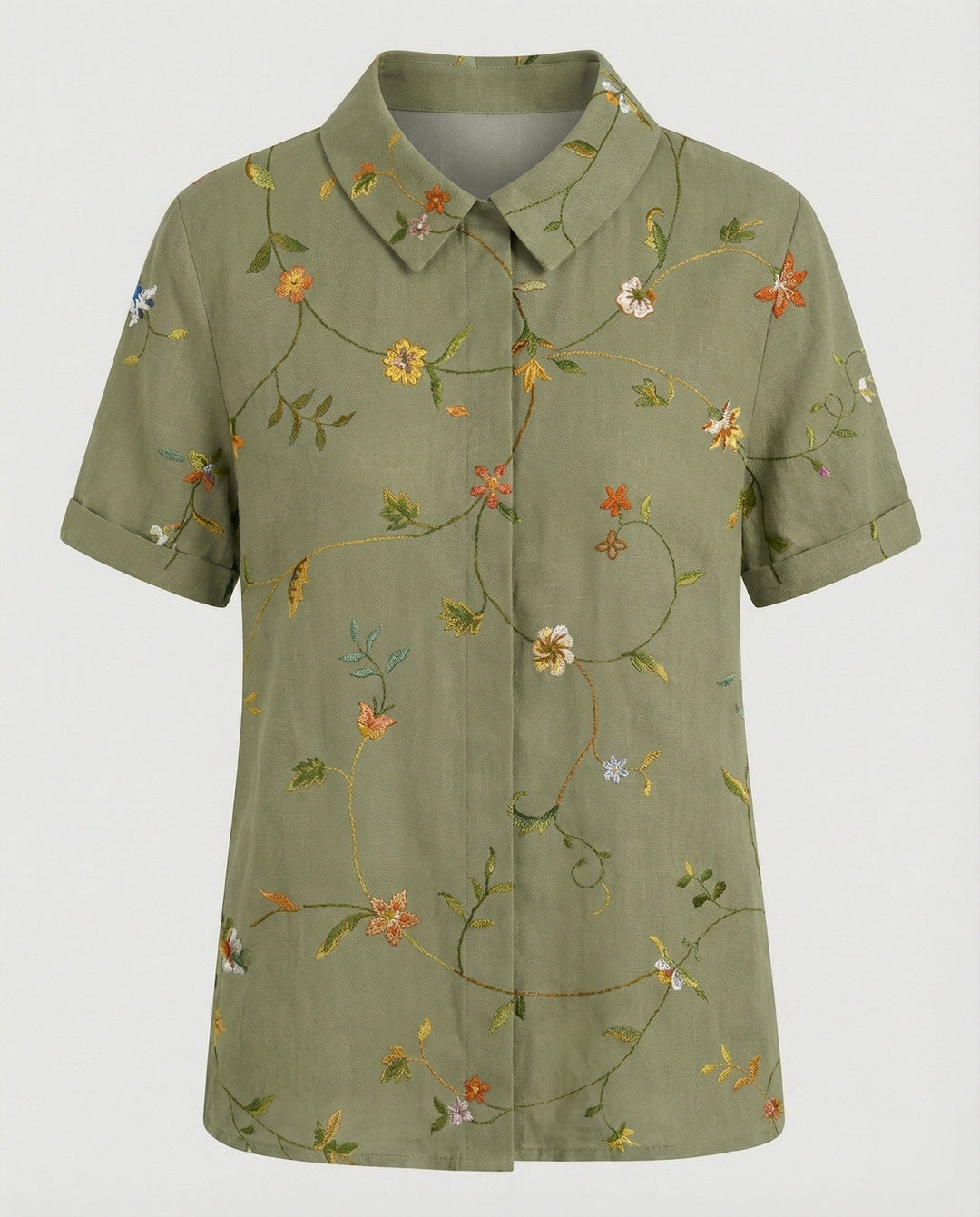 Ladies Blouse Linen Peter Pan Collar