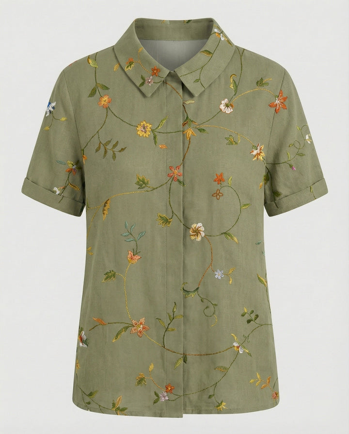 Ladies Blouse Linen Peter Pan Collar