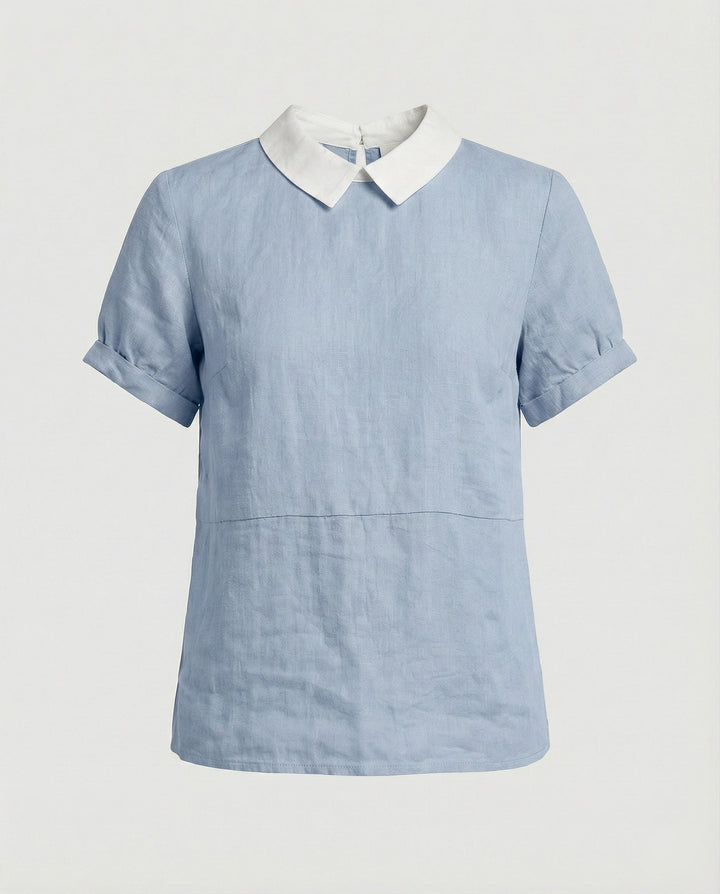 Ladies Blouse Linen Peter Pan Collar