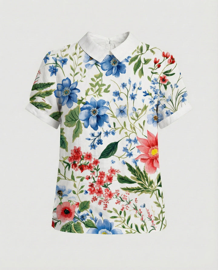 Ladies Blouse Linen Peter Pan Collar