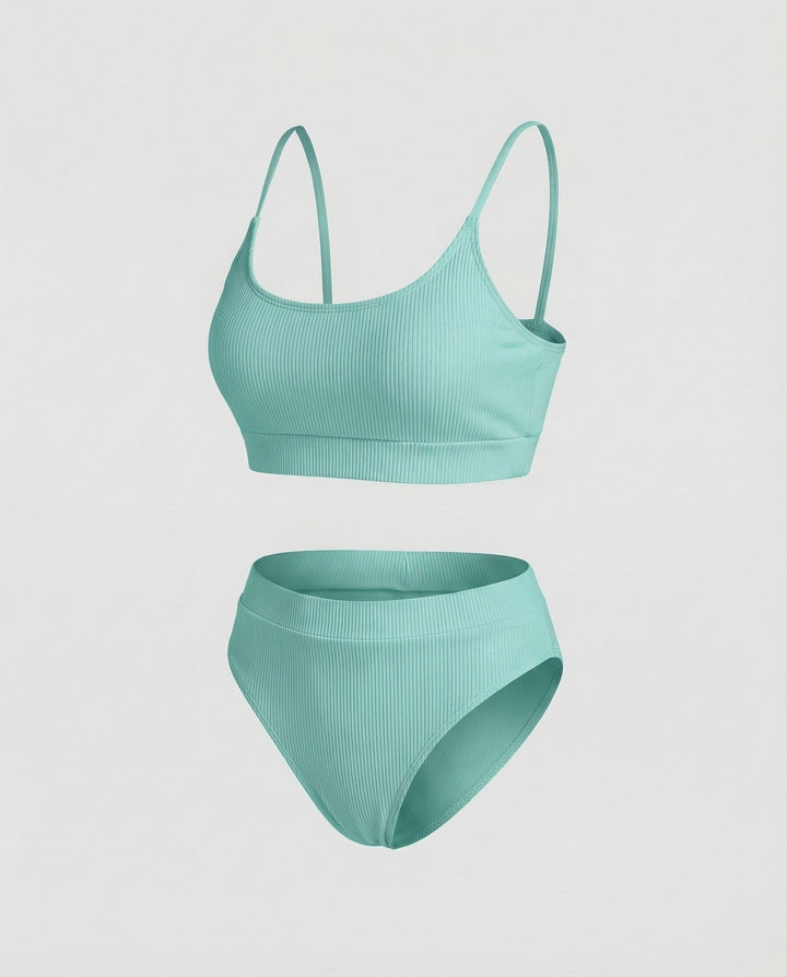 Ladies Rib Bikini Set Spaghetti Strap Bustier