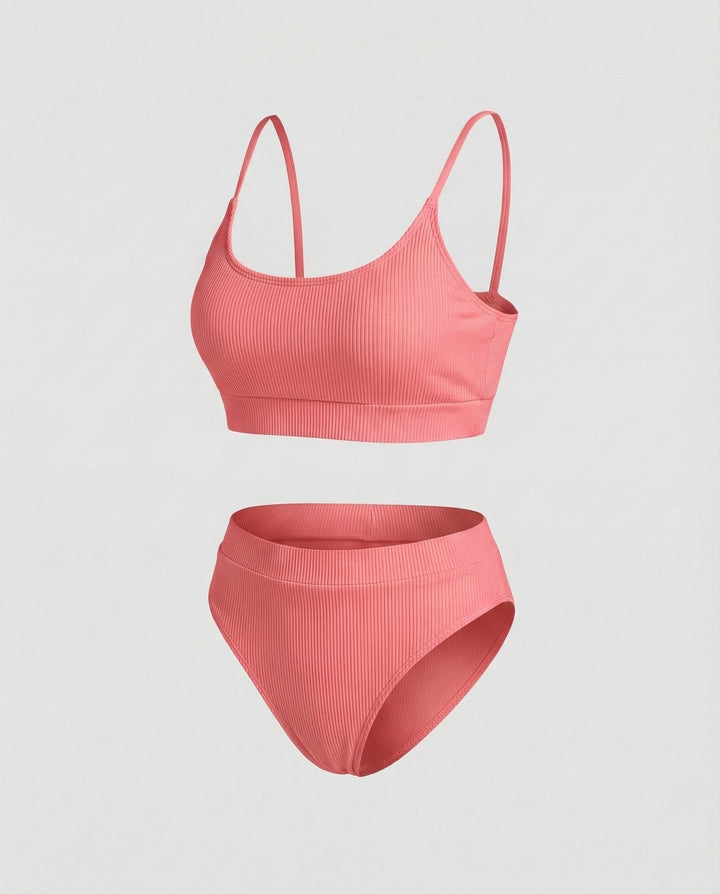 Ladies Rib Bikini Set Spaghetti Strap Bustier