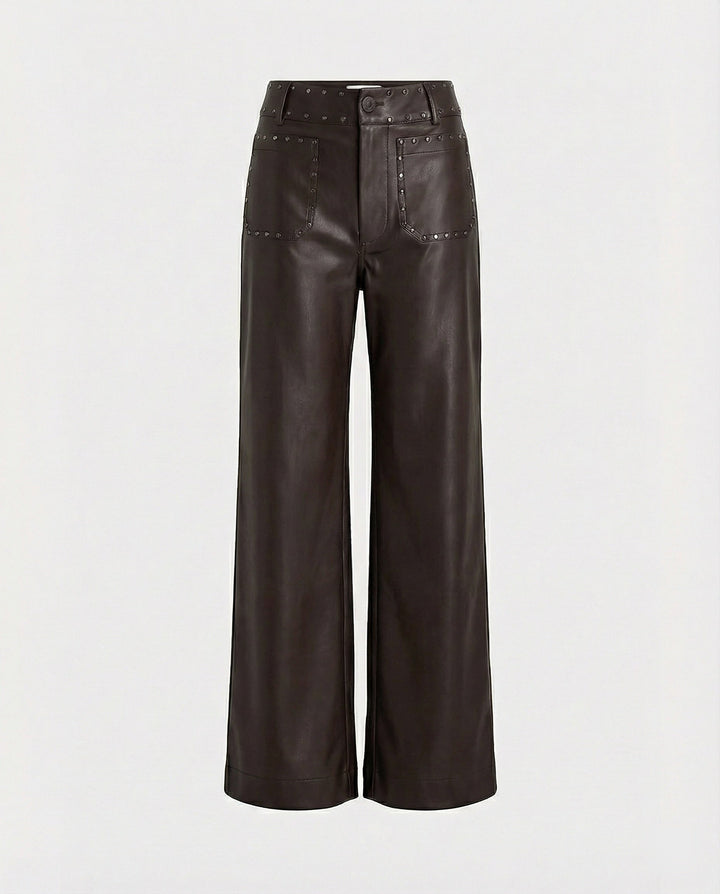 Ladies trendy faux leather pants with studs