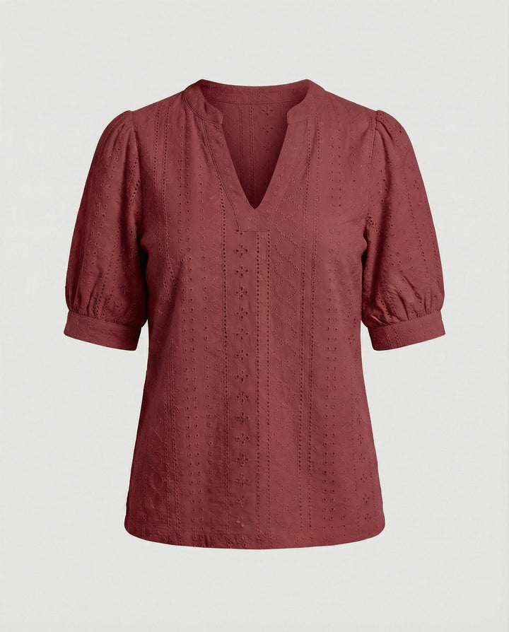 Ladies lace embroidery blouse top with puff sleeves