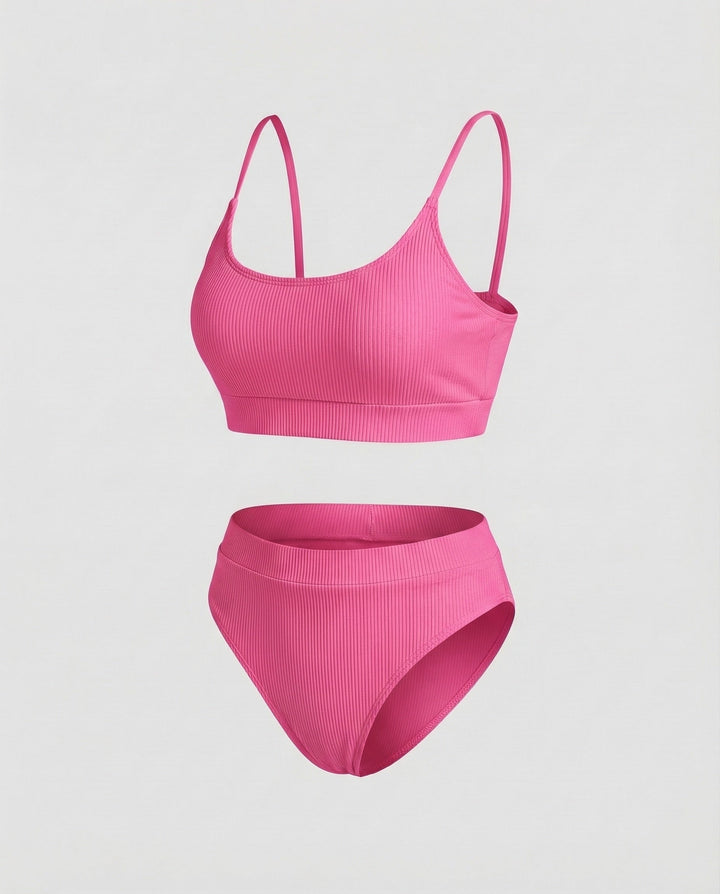Ladies Rib Bikini Set Spaghetti Strap Bustier