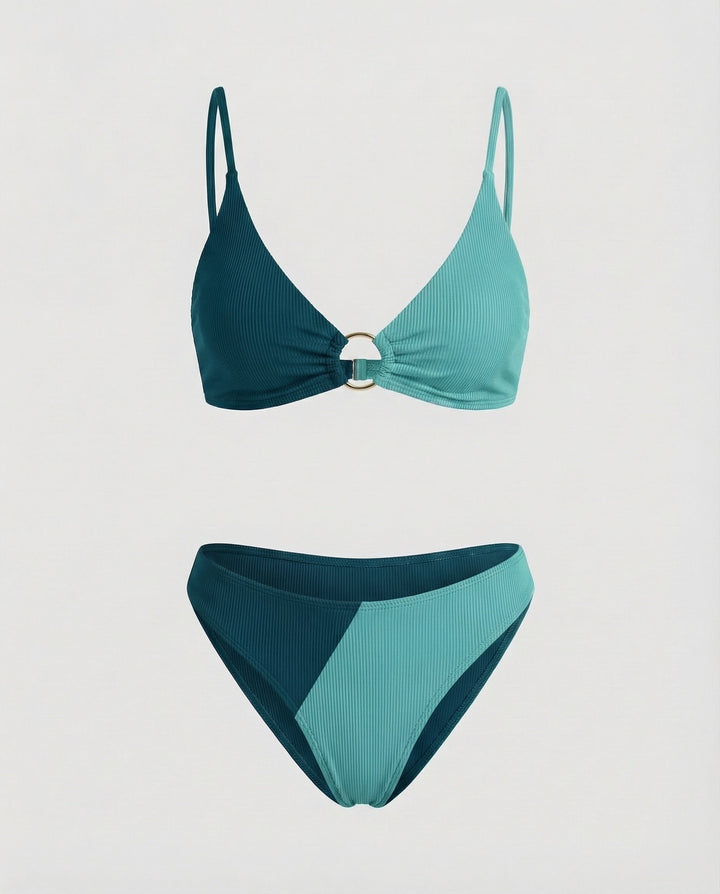 Women's Ribbed Bikini Set Ring Detail