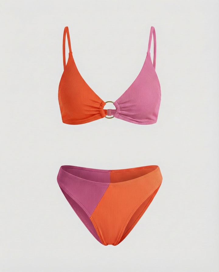 Women's Ribbed Bikini Set Ring Detail