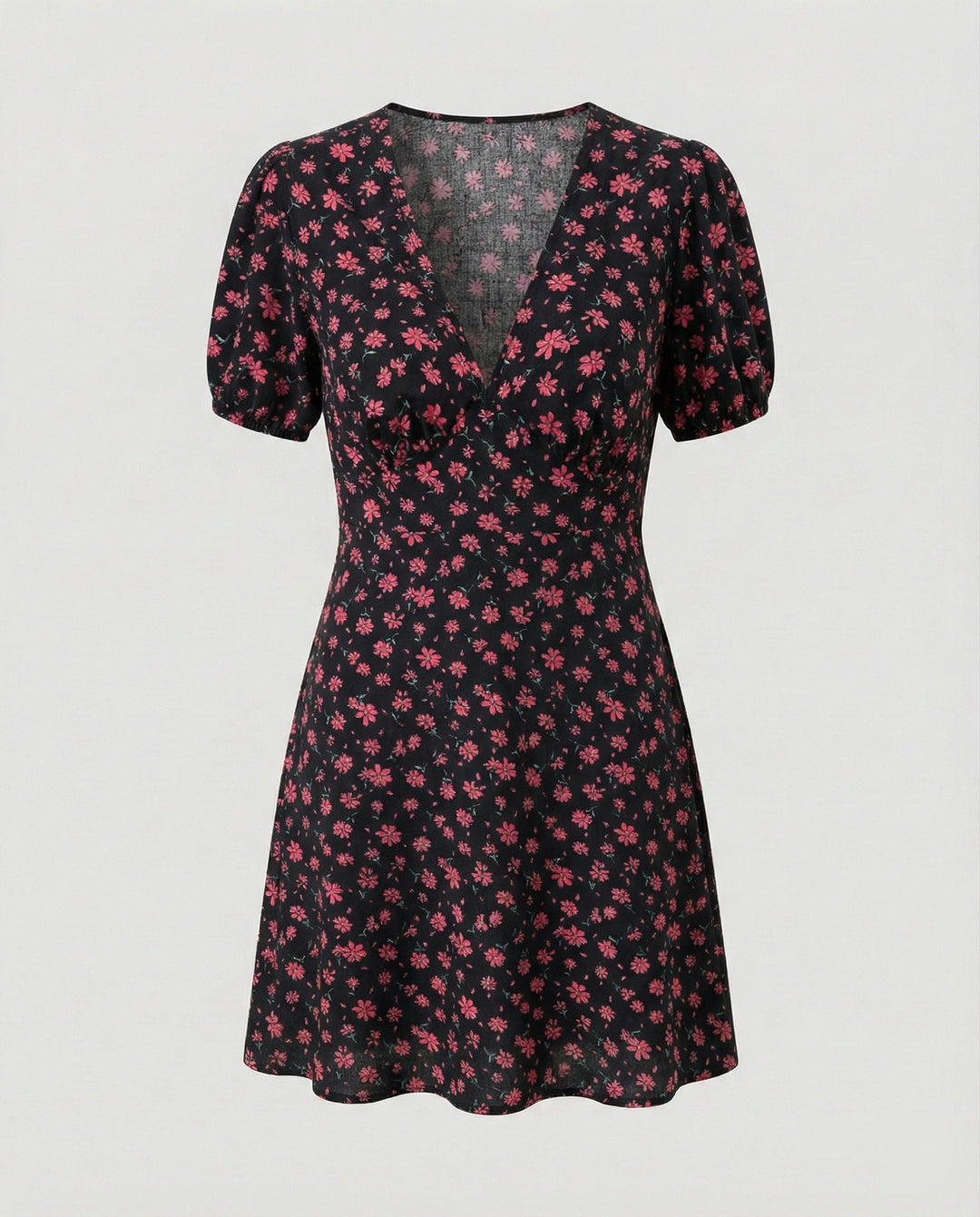 Ladies fitted mini dress with puff sleeves