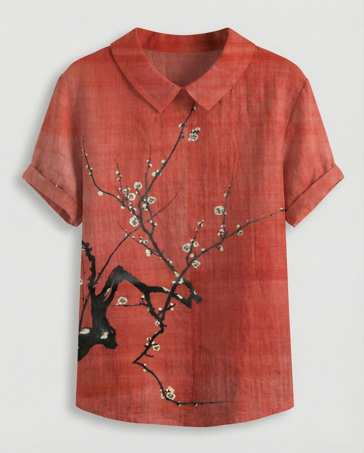Ladies Blouse Linen Peter Pan Collar