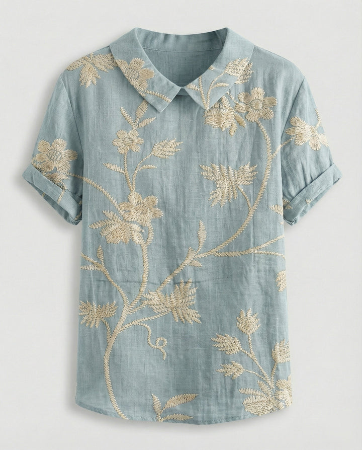 Ladies Blouse Linen Peter Pan Collar