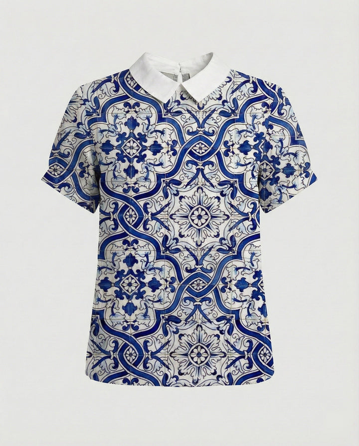 Ladies Blouse Linen Peter Pan Collar