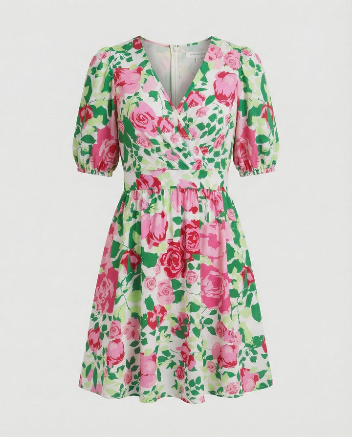 Ladies Mini Dress Floral Wrap Look